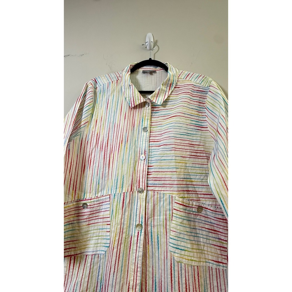Habitat‎ Button Up Shirt White Multi Rainbow Stripe Cotton Women XXL 45518 - Picture 2 of 8
